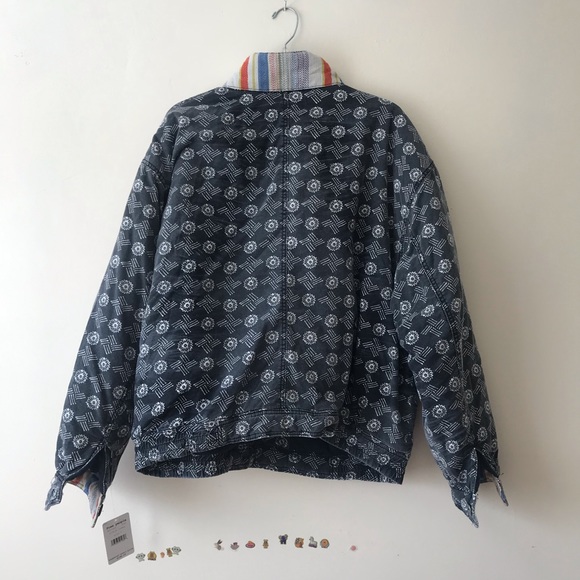 NWT free people | Mackenzie Bomber Jacket Large Indigo Combo Boho Pattern - Picture 8 of 8